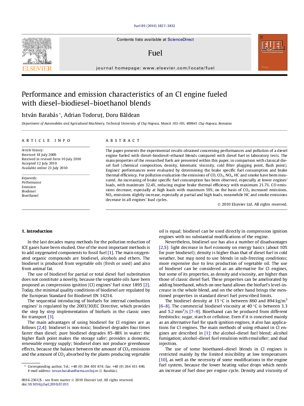 Performance and emission characteristics of an CI engine fueled with diesel–biodiesel–bioethanol blends