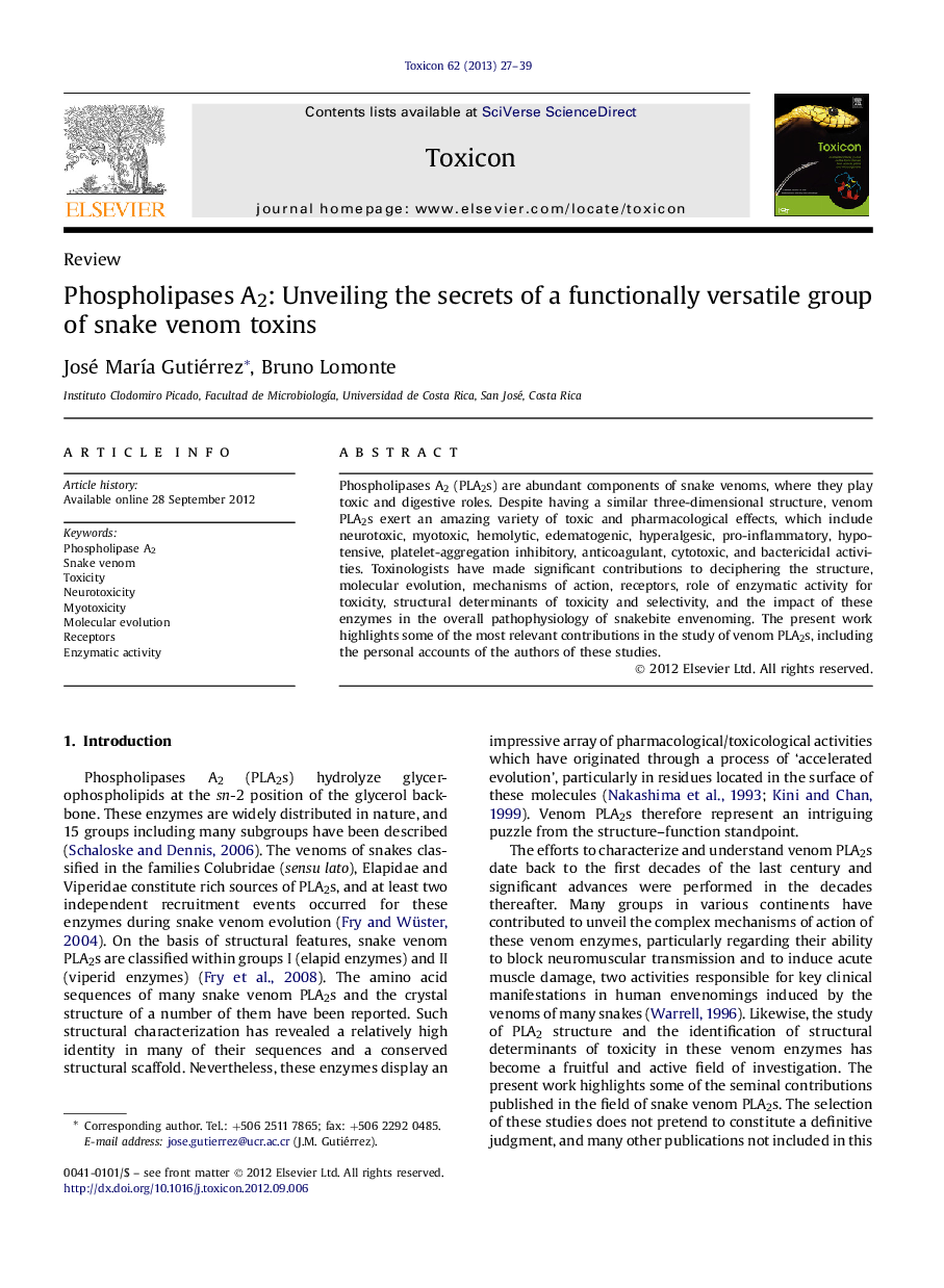 Phospholipases A2: Unveiling the secrets of a functionally versatile group of snake venom toxins