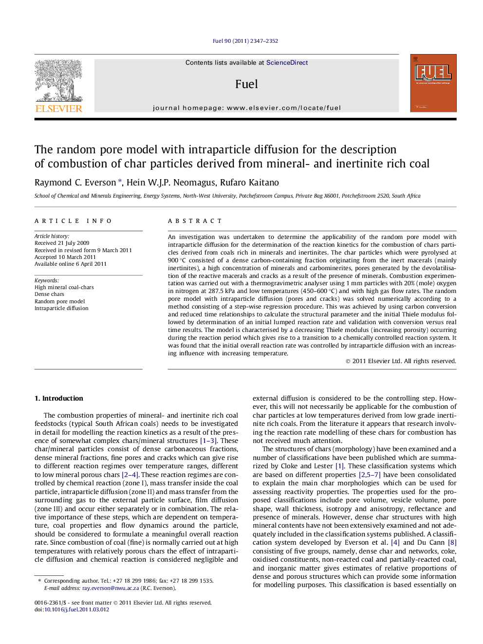 The random pore model with intraparticle diffusion for the description of combustion of char particles derived from mineral- and inertinite rich coal