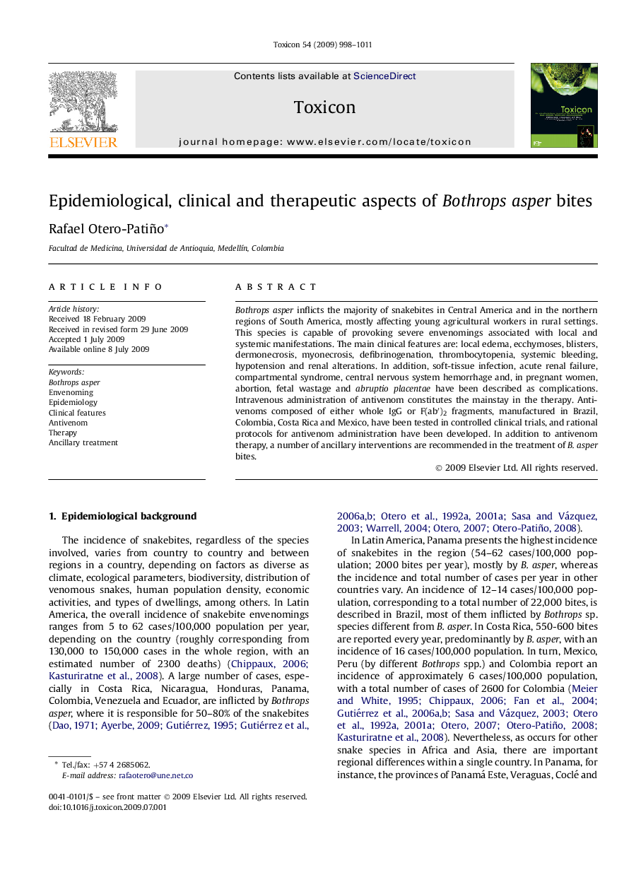 Epidemiological, clinical and therapeutic aspects of Bothrops asper bites