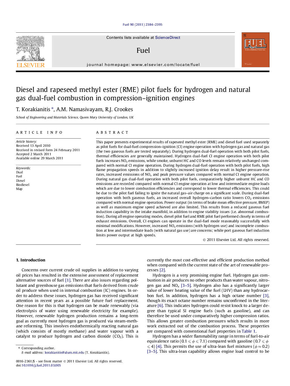 Diesel and rapeseed methyl ester (RME) pilot fuels for hydrogen and natural gas dual-fuel combustion in compression–ignition engines