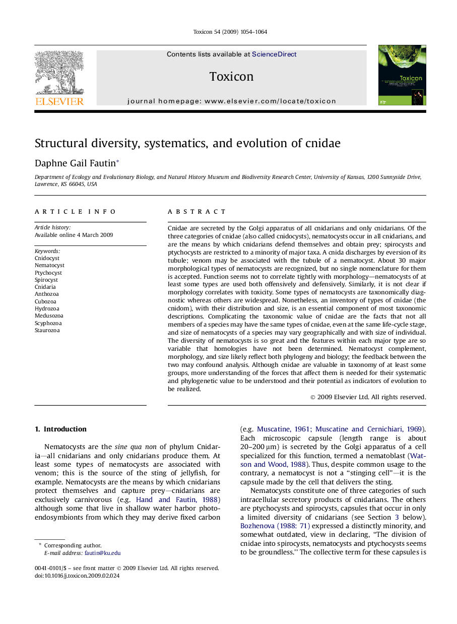 Structural diversity, systematics, and evolution of cnidae