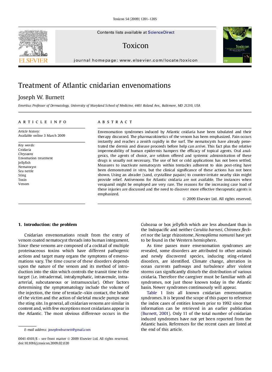 Treatment of Atlantic cnidarian envenomations