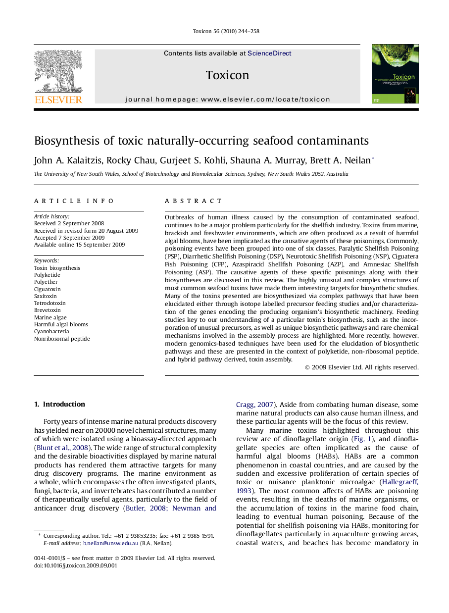 Biosynthesis of toxic naturally-occurring seafood contaminants