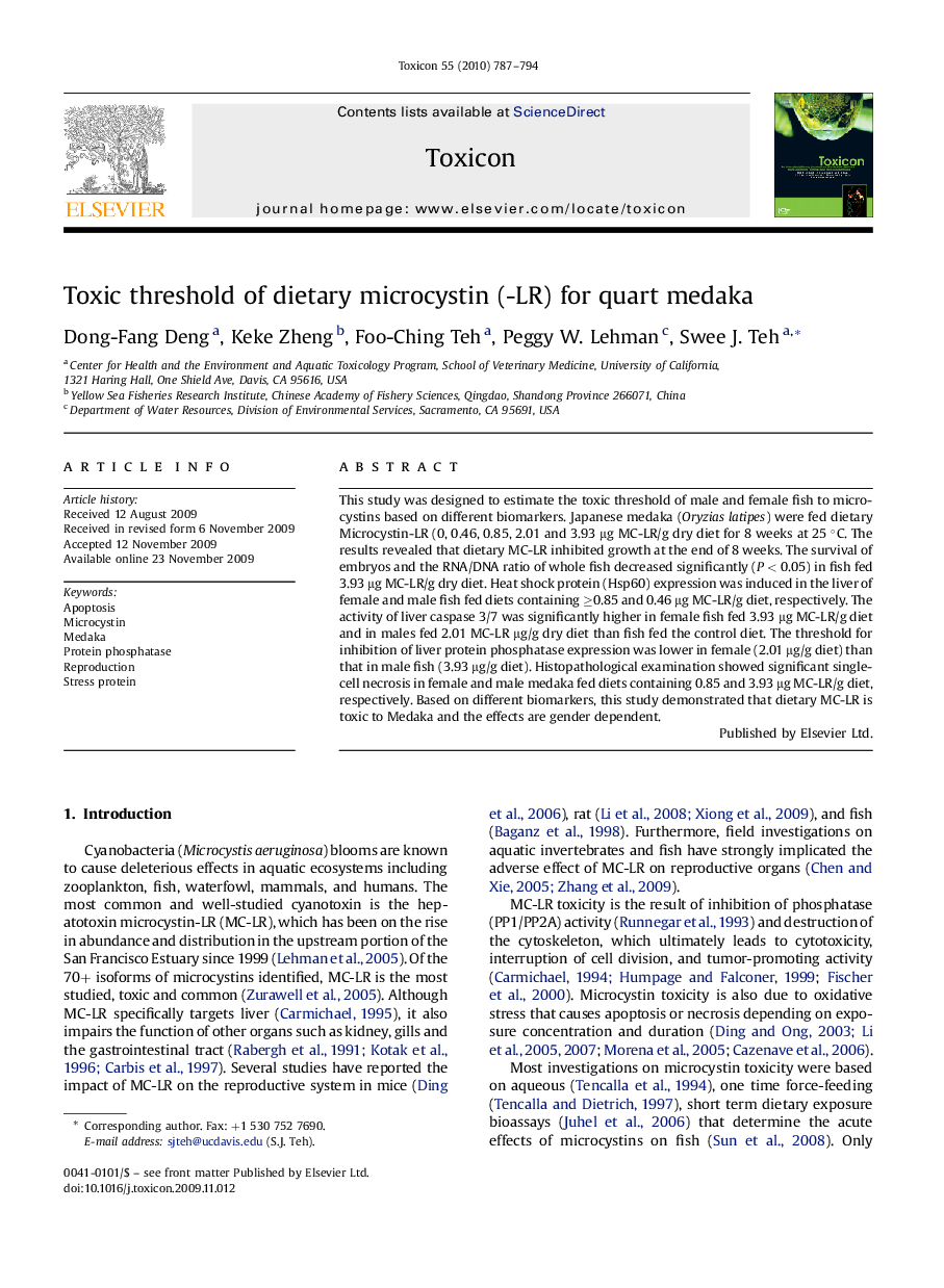 Toxic threshold of dietary microcystin (-LR) for quart medaka