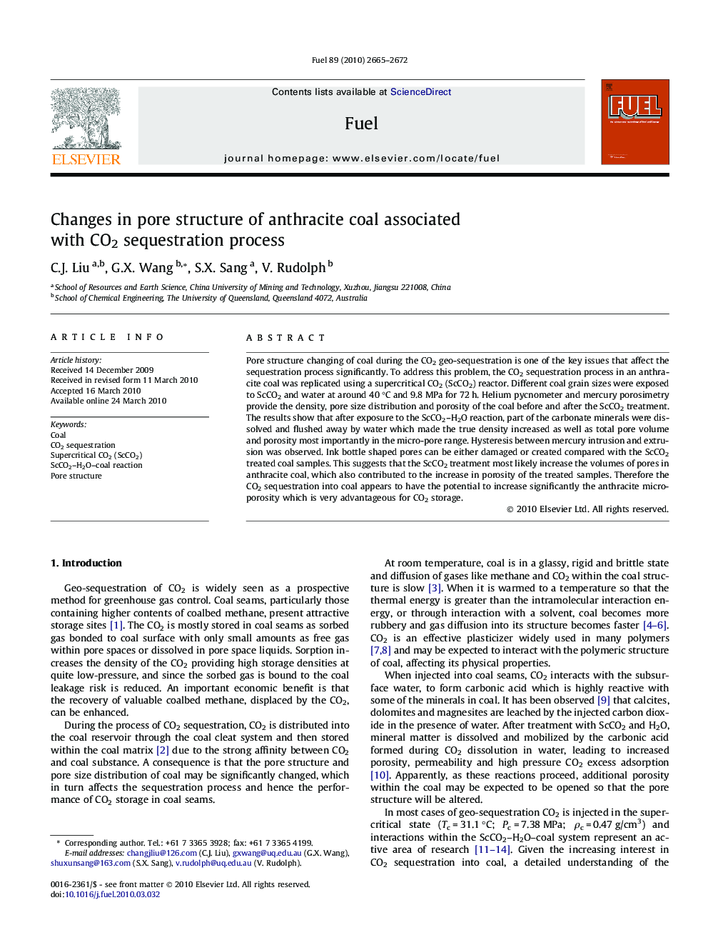 Changes in pore structure of anthracite coal associated with CO2 sequestration process