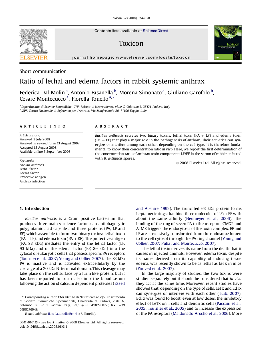 Ratio of lethal and edema factors in rabbit systemic anthrax