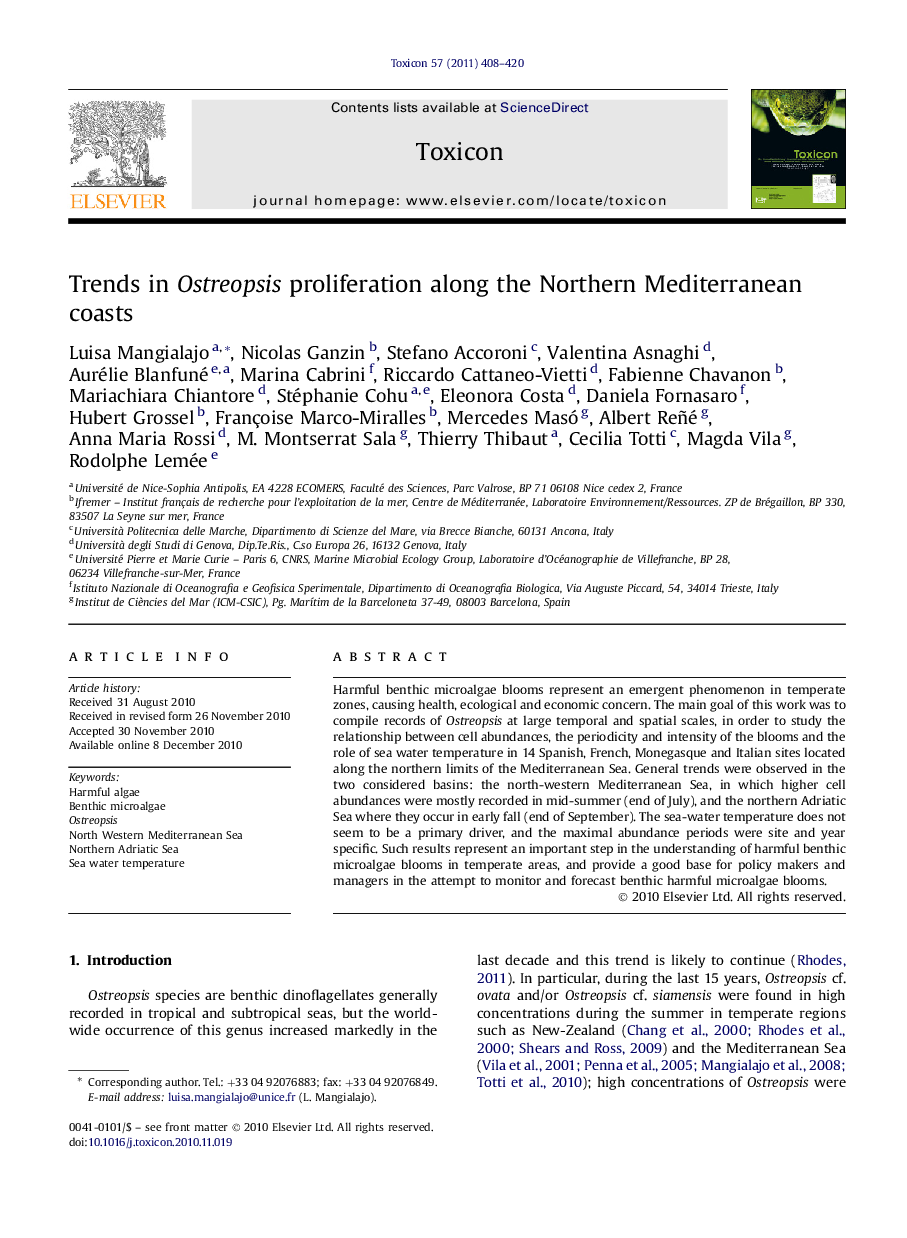 Trends in Ostreopsis proliferation along the Northern Mediterranean coasts