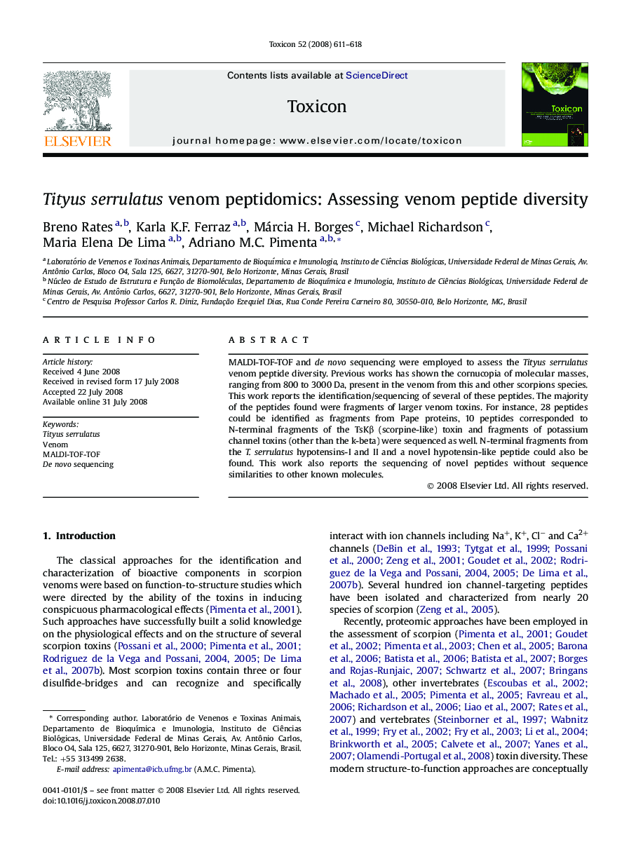 Tityus serrulatus venom peptidomics: Assessing venom peptide diversity