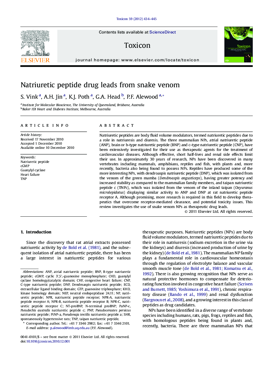 Natriuretic peptide drug leads from snake venom