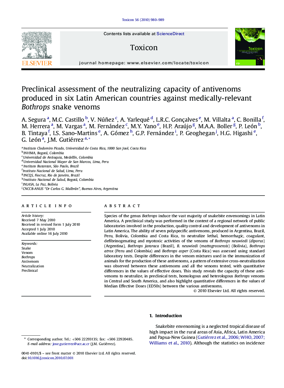 Preclinical assessment of the neutralizing capacity of antivenoms produced in six Latin American countries against medically-relevant Bothrops snake venoms