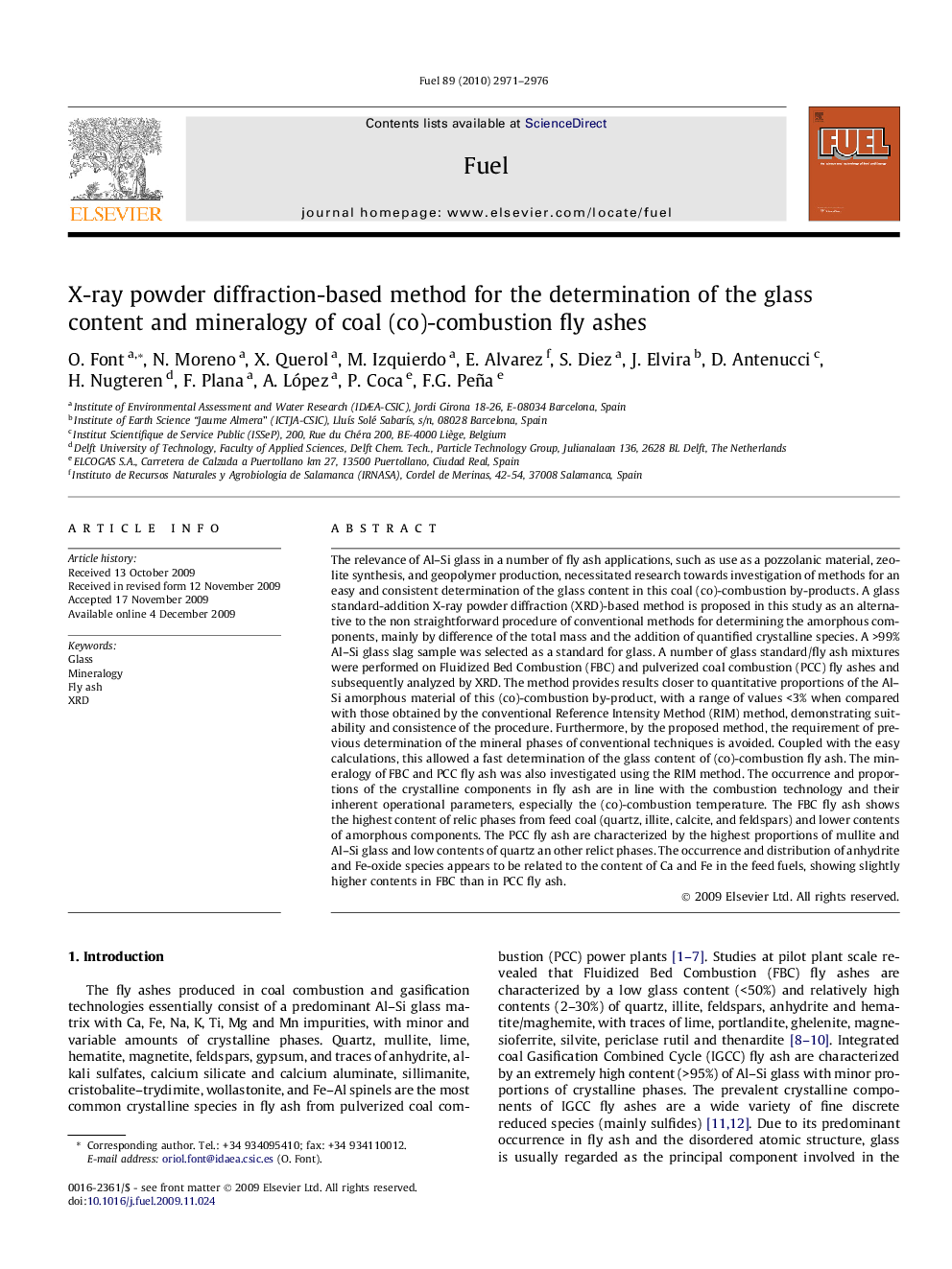 X-ray powder diffraction-based method for the determination of the glass content and mineralogy of coal (co)-combustion fly ashes