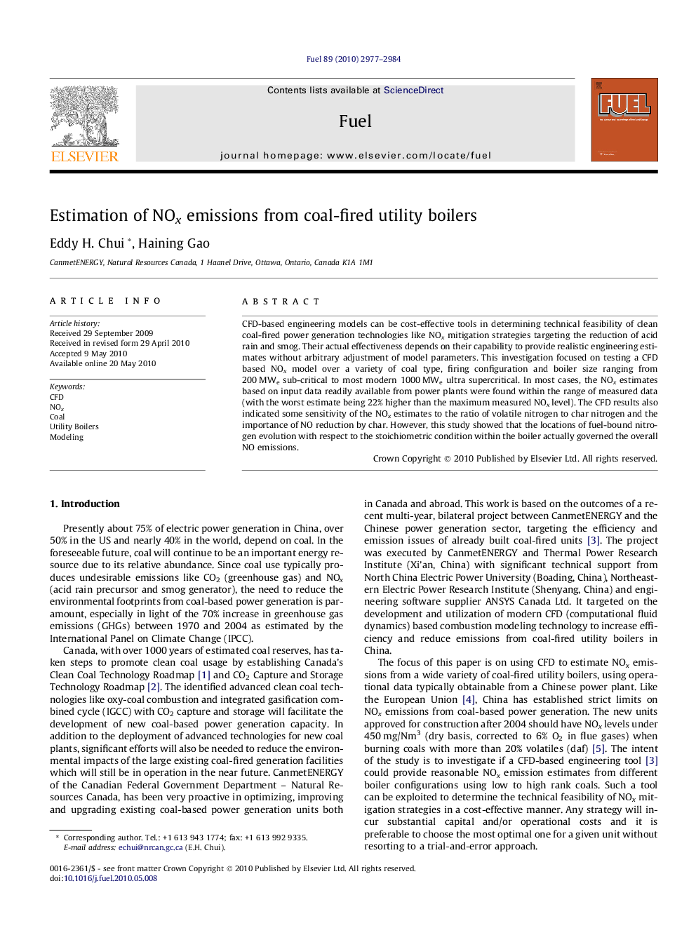 Estimation of NOx emissions from coal-fired utility boilers