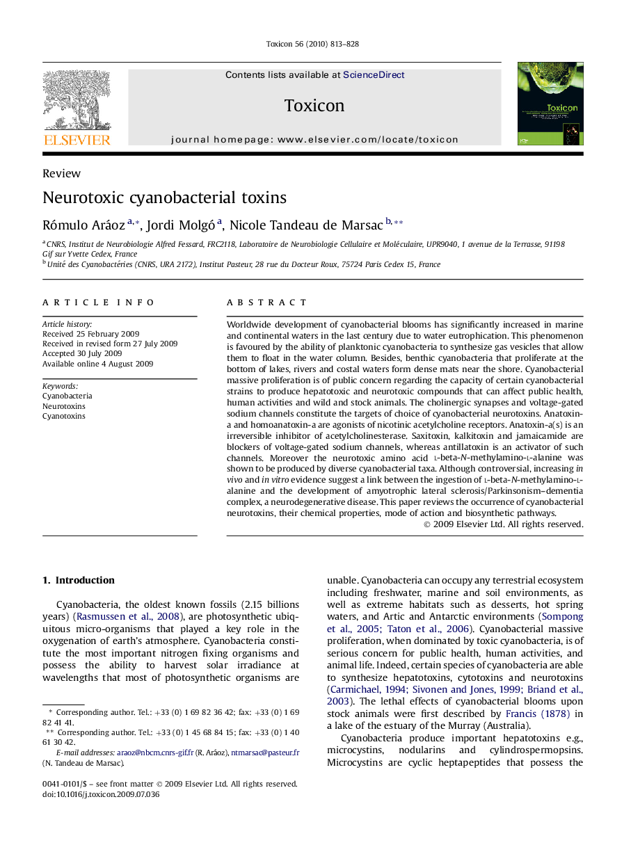 Neurotoxic cyanobacterial toxins