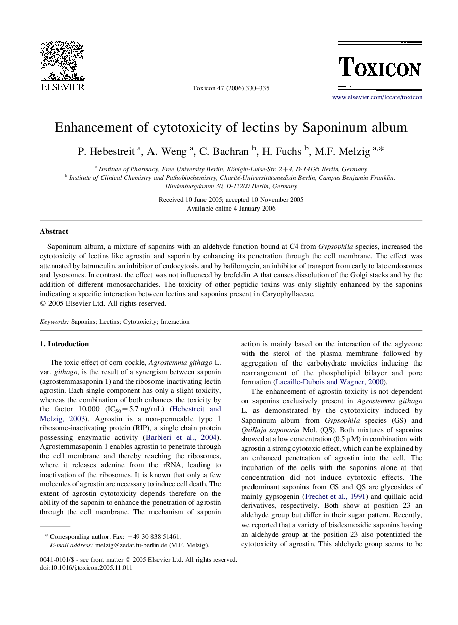 Enhancement of cytotoxicity of lectins by Saponinum album