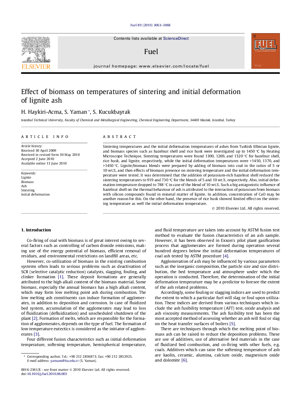 Effect of biomass on temperatures of sintering and initial deformation of lignite ash