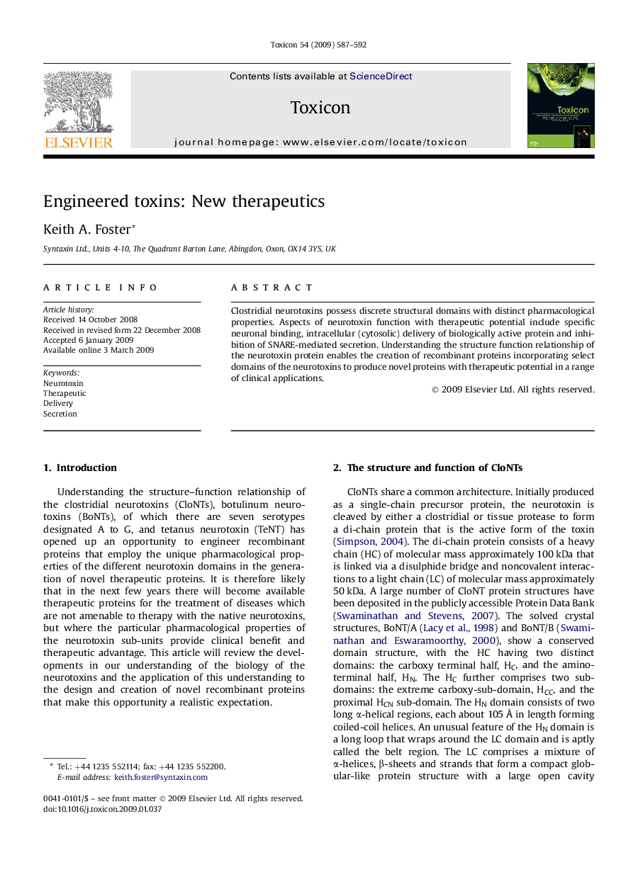 Engineered toxins: New therapeutics