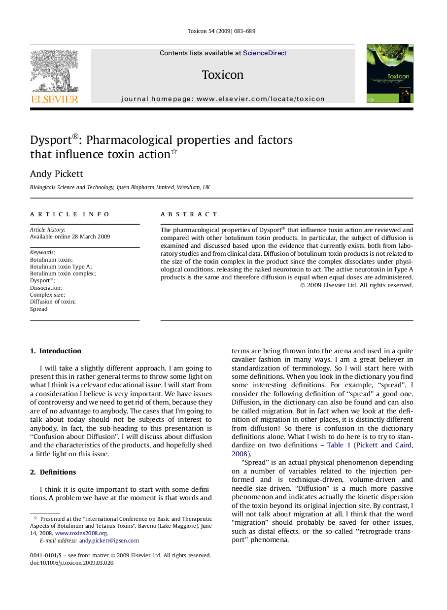 Dysport®: Pharmacological properties and factors that influence toxin action