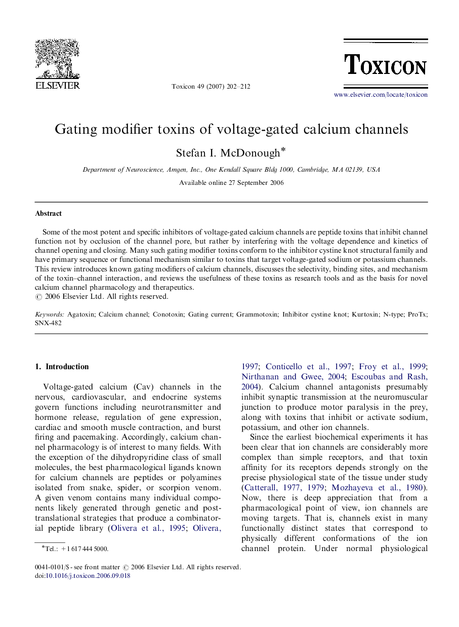 Gating modifier toxins of voltage-gated calcium channels