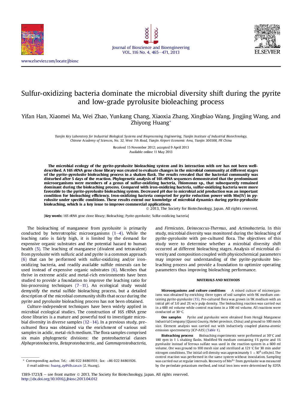 Sulfur-oxidizing bacteria dominate the microbial diversity shift during the pyrite and low-grade pyrolusite bioleaching process