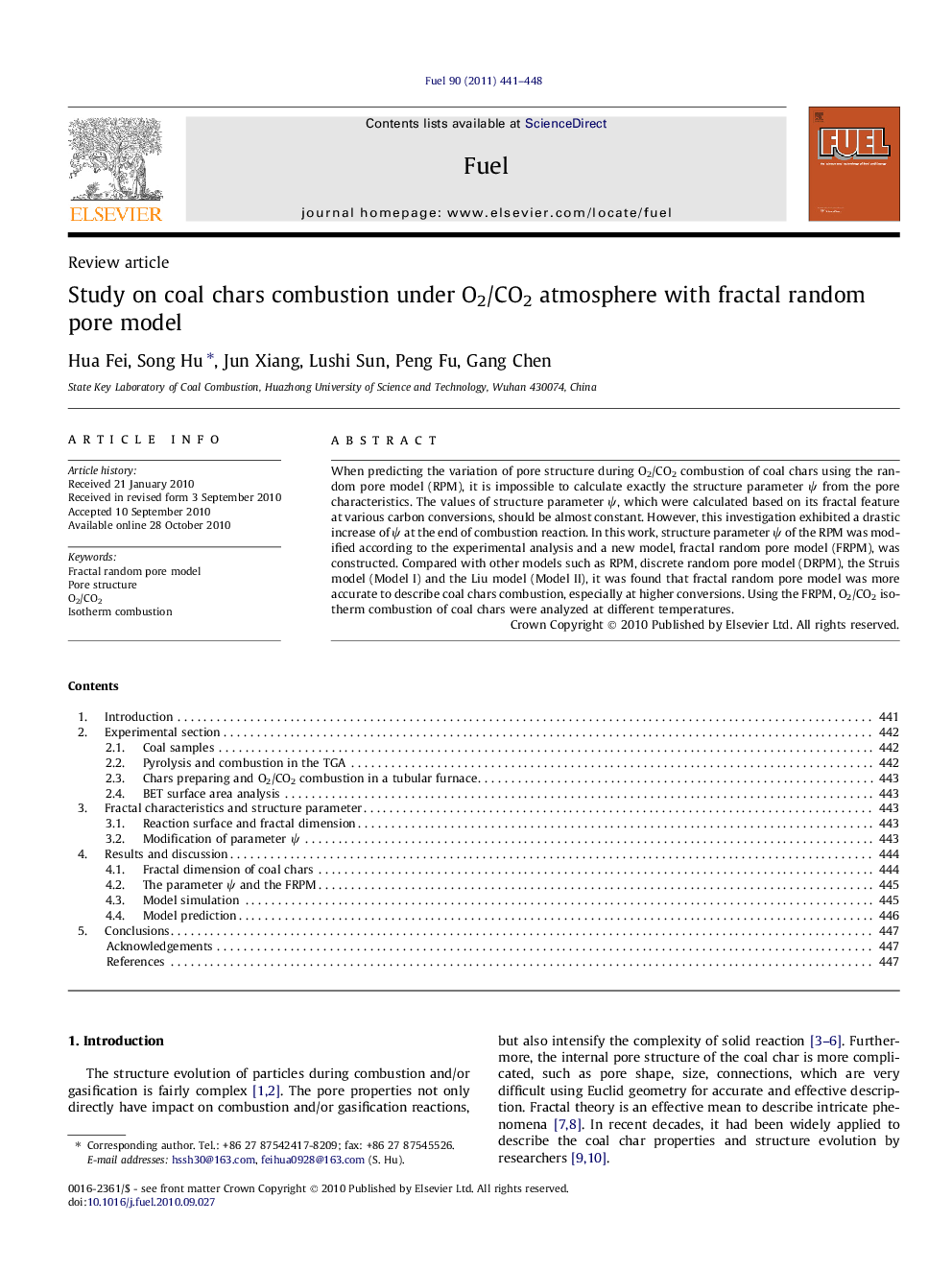 عکس صفحه اول مقاله: Study on coal chars combustion under O2/CO2 atmosphere with fractal random pore model Study on coal chars combustion under O2/CO2 atmosphere with fractal random pore model