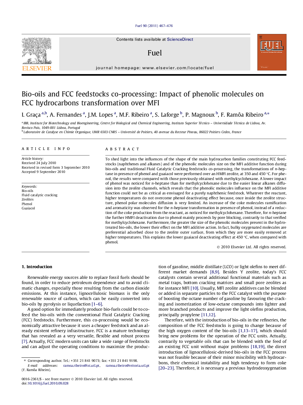 Bio-oils and FCC feedstocks co-processing: Impact of phenolic molecules on FCC hydrocarbons transformation over MFI