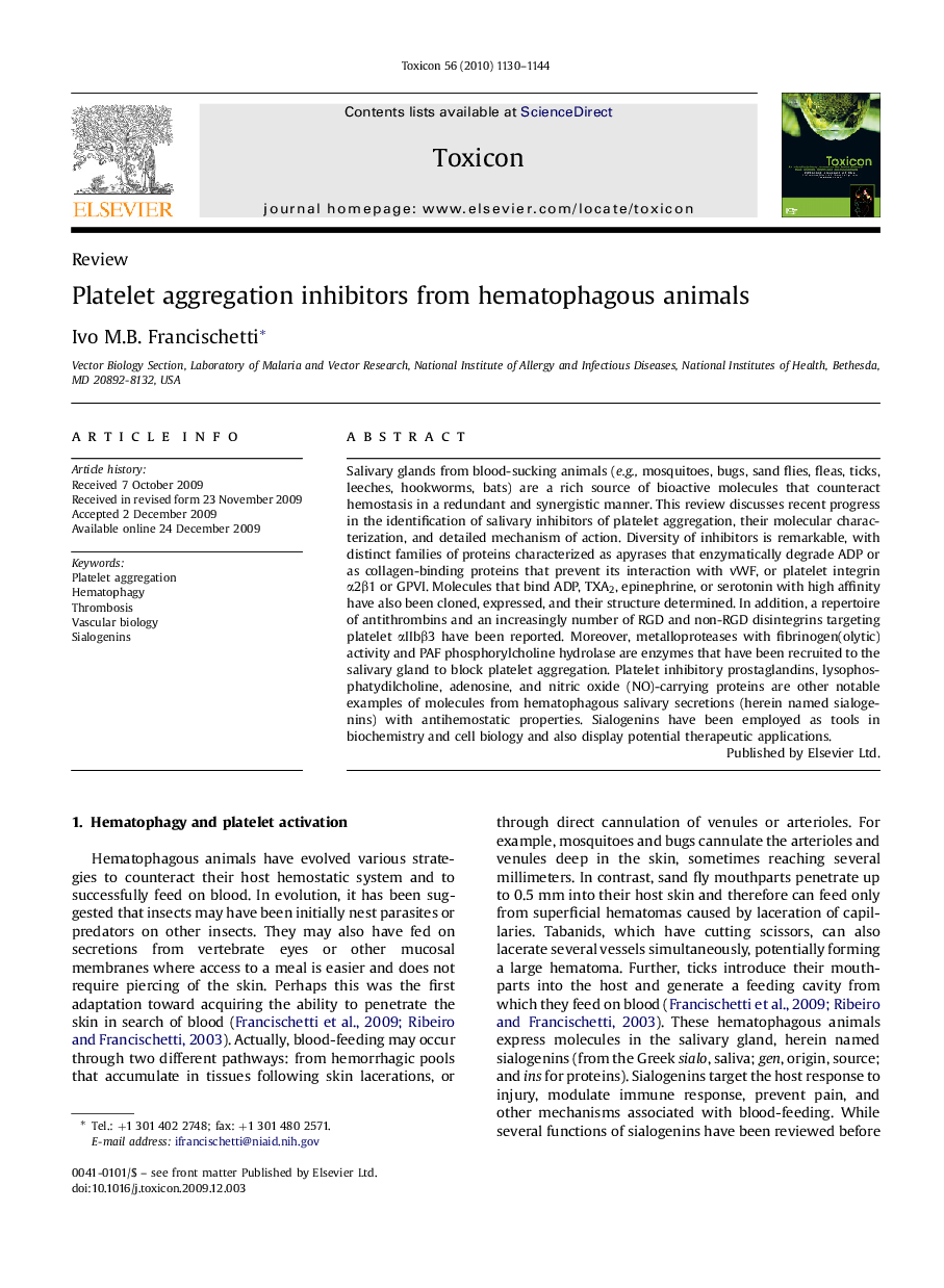 Platelet aggregation inhibitors from hematophagous animals