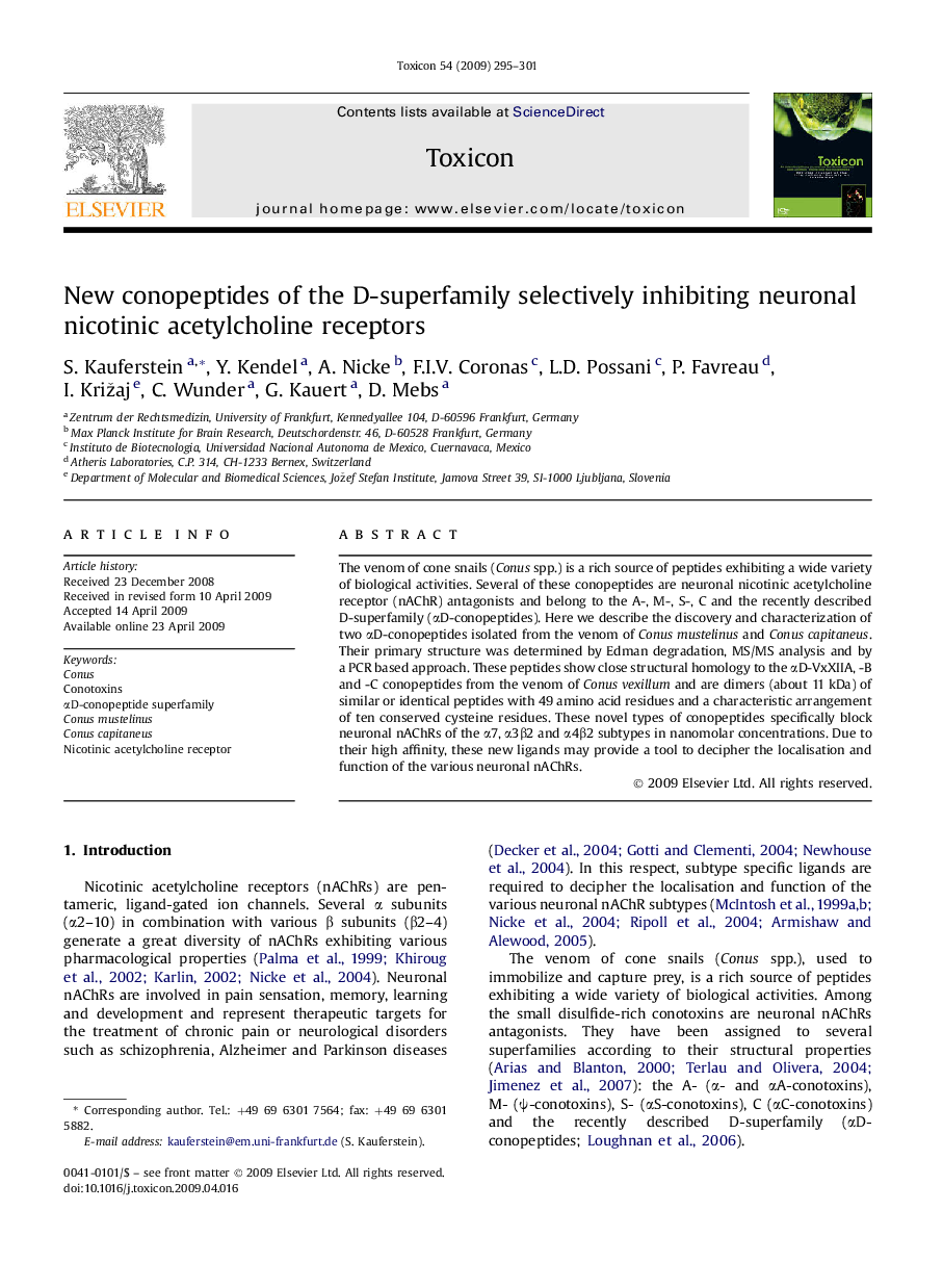 New conopeptides of the D-superfamily selectively inhibiting neuronal nicotinic acetylcholine receptors