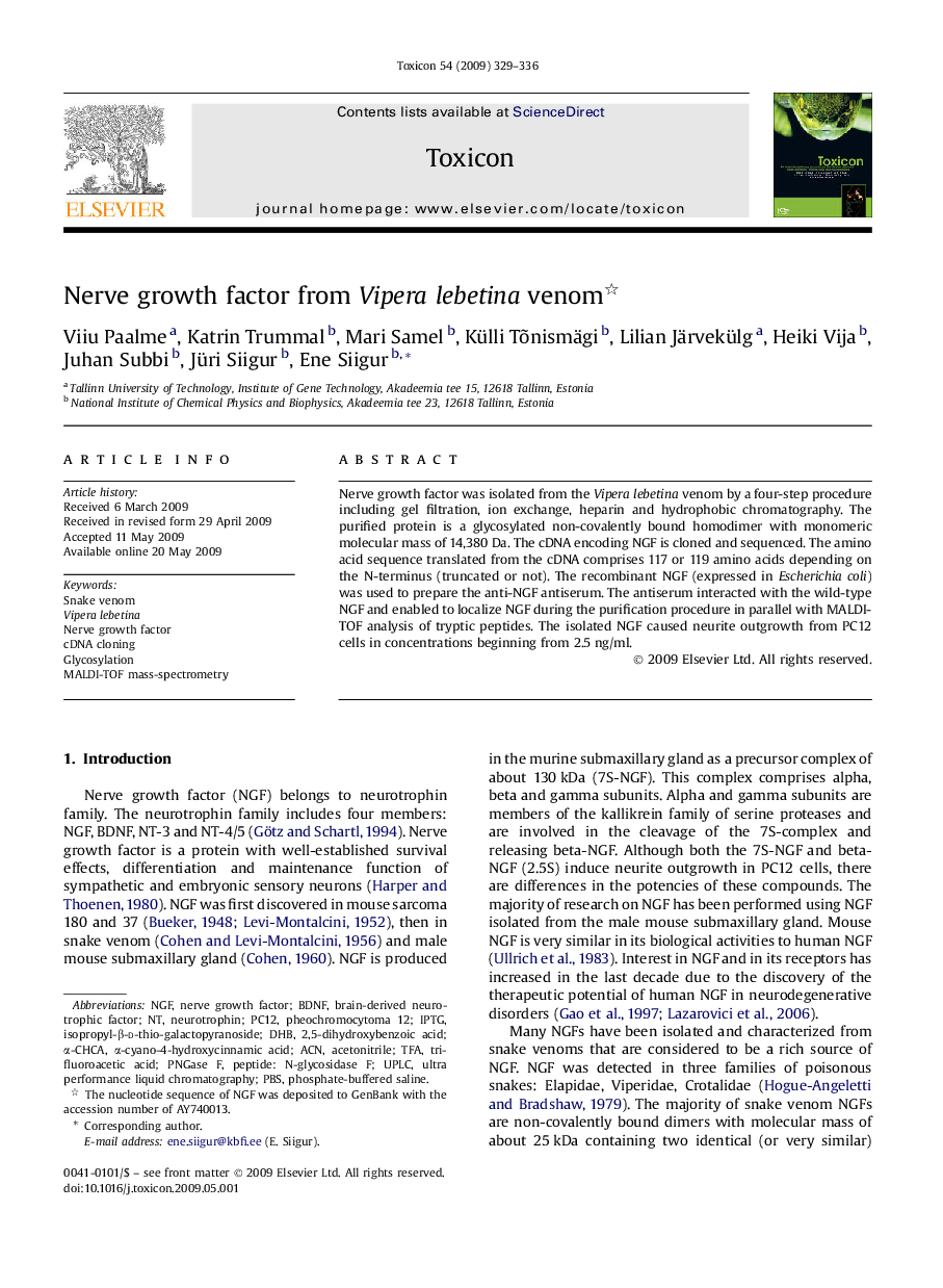 Nerve growth factor from Vipera lebetina venom 