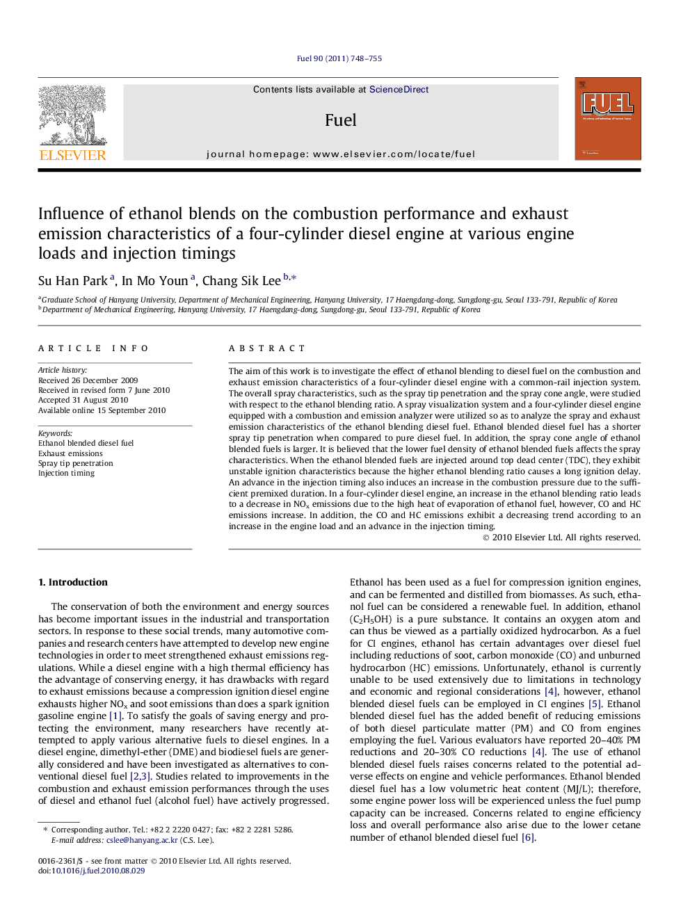 Influence of ethanol blends on the combustion performance and exhaust emission characteristics of a four-cylinder diesel engine at various engine loads and injection timings