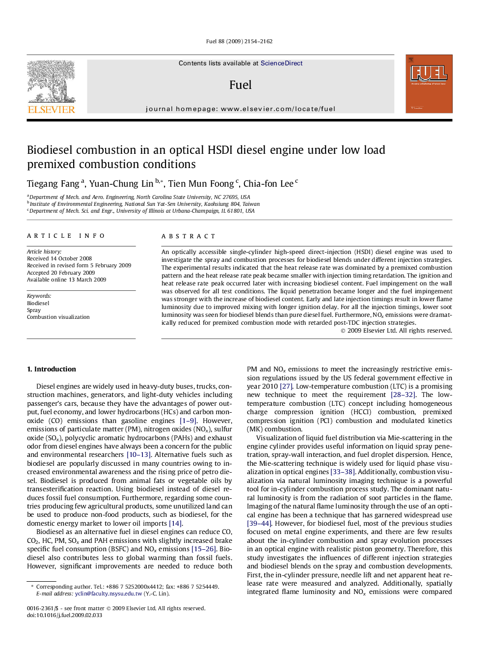 Biodiesel combustion in an optical HSDI diesel engine under low load premixed combustion conditions