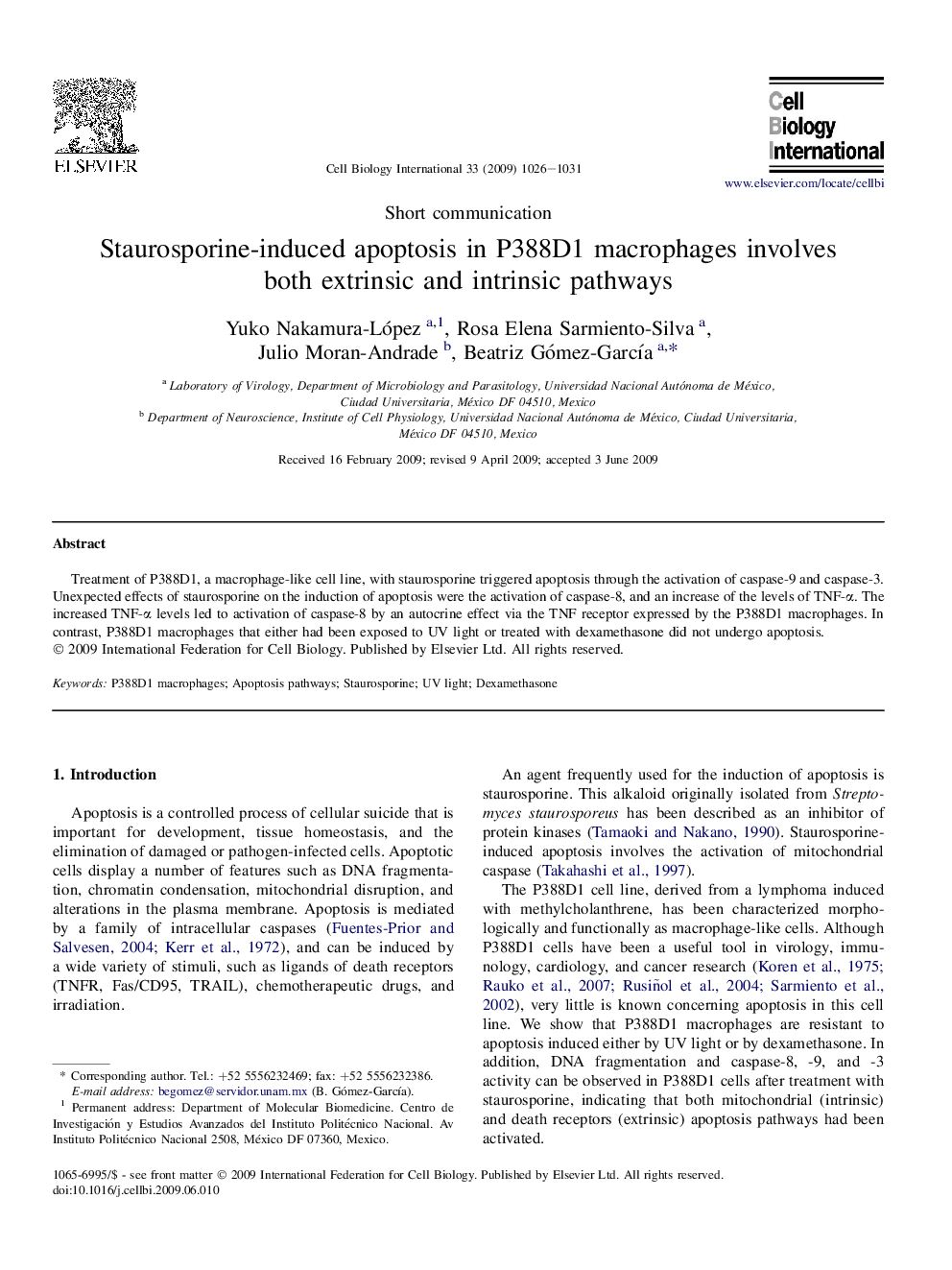 Staurosporine-induced apoptosis in P388D1 macrophages involves both extrinsic and intrinsic pathways