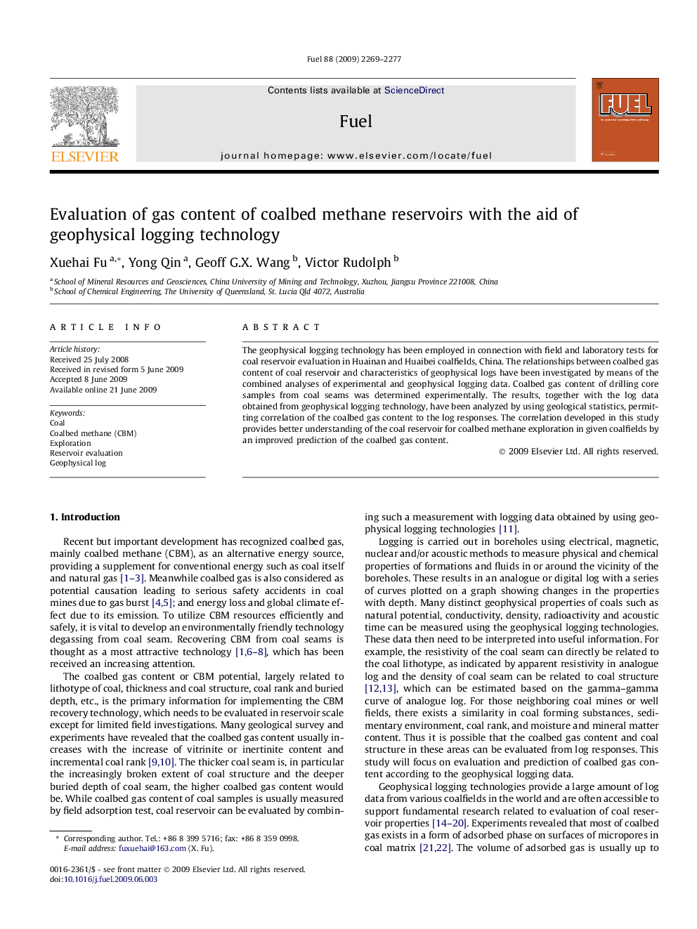 Evaluation of gas content of coalbed methane reservoirs with the aid of geophysical logging technology