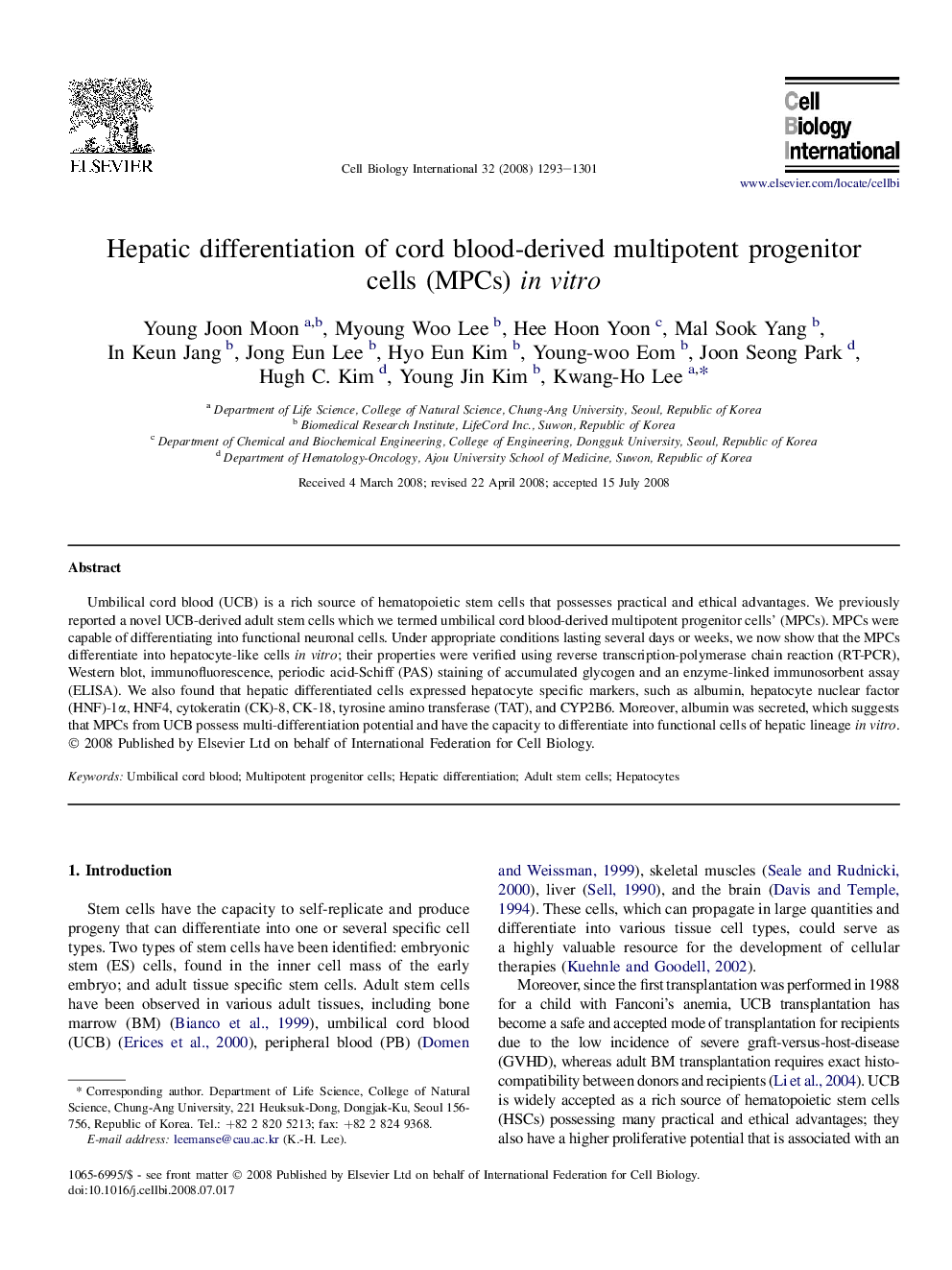 Hepatic differentiation of cord blood-derived multipotent progenitor cells (MPCs) in vitro