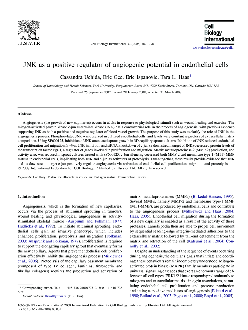 JNK as a positive regulator of angiogenic potential in endothelial cells