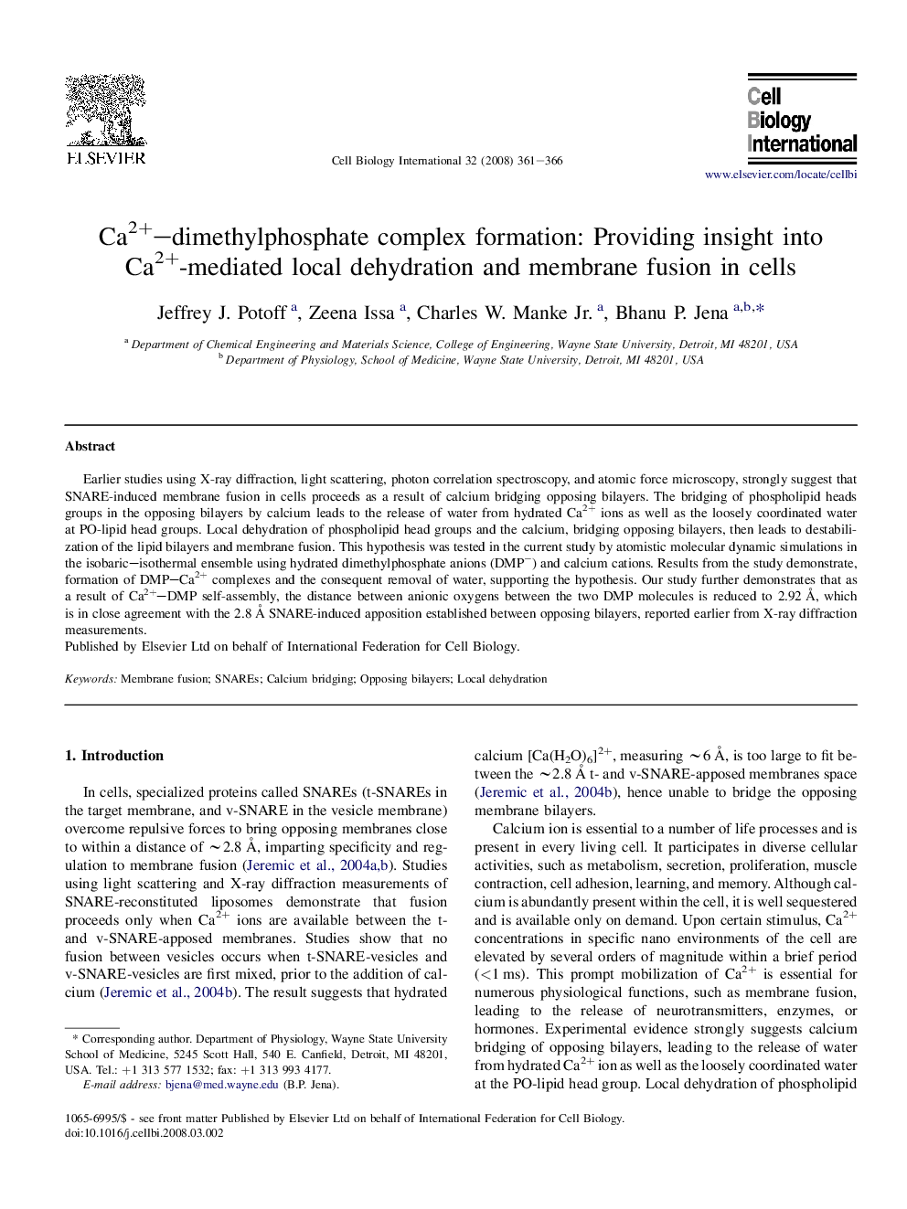 عکس صفحه اول مقاله: Ca2+-dimethylphosphate complex formation: Providing insight into Ca2+-mediated local dehydration and membrane fusion in cells Ca2+-dimethylphosphate complex formation: Providing insight into Ca2+-mediated local dehydration and membrane fusion in cells