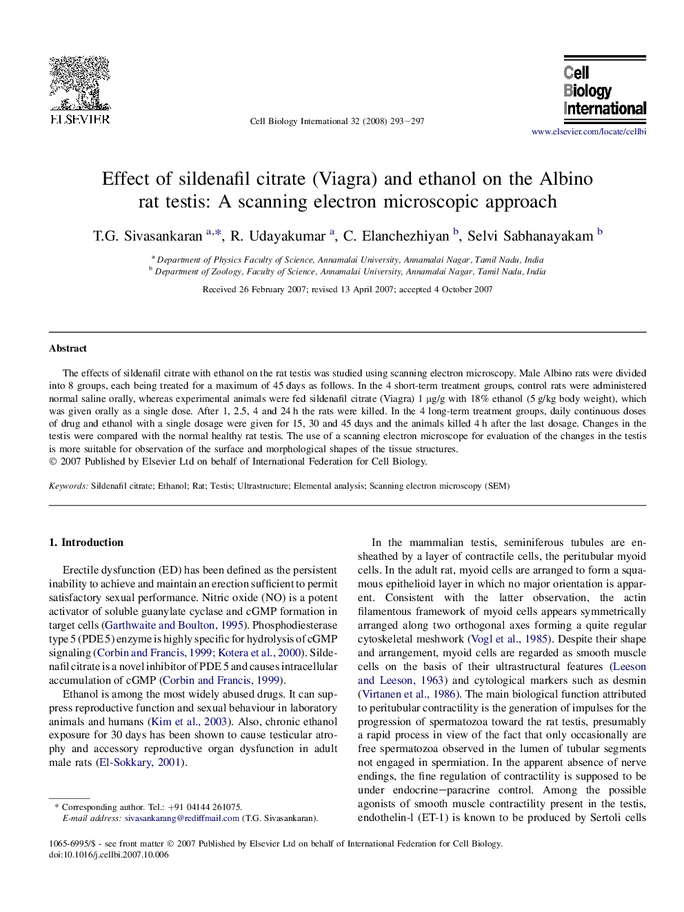 عکس صفحه اول مقاله: Effect of sildenafil citrate (Viagra) and ethanol on the Albino rat testis: A scanning electron microscopic approach Effect of sildenafil citrate (Viagra) and ethanol on the Albino rat testis: A scanning electron microscopic approach