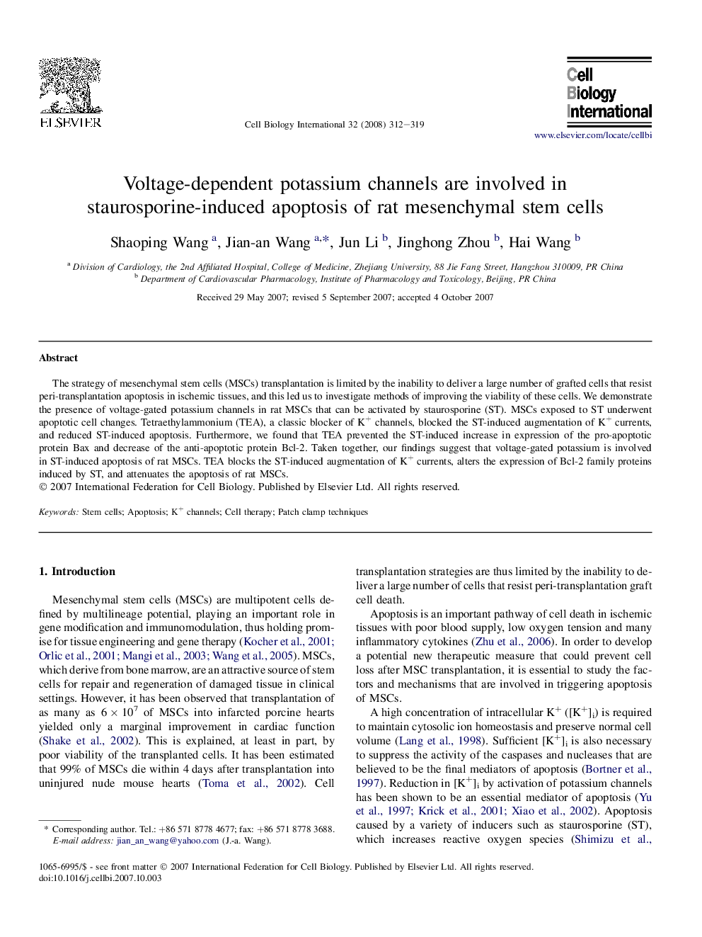 Voltage-dependent potassium channels are involved in staurosporine-induced apoptosis of rat mesenchymal stem cells