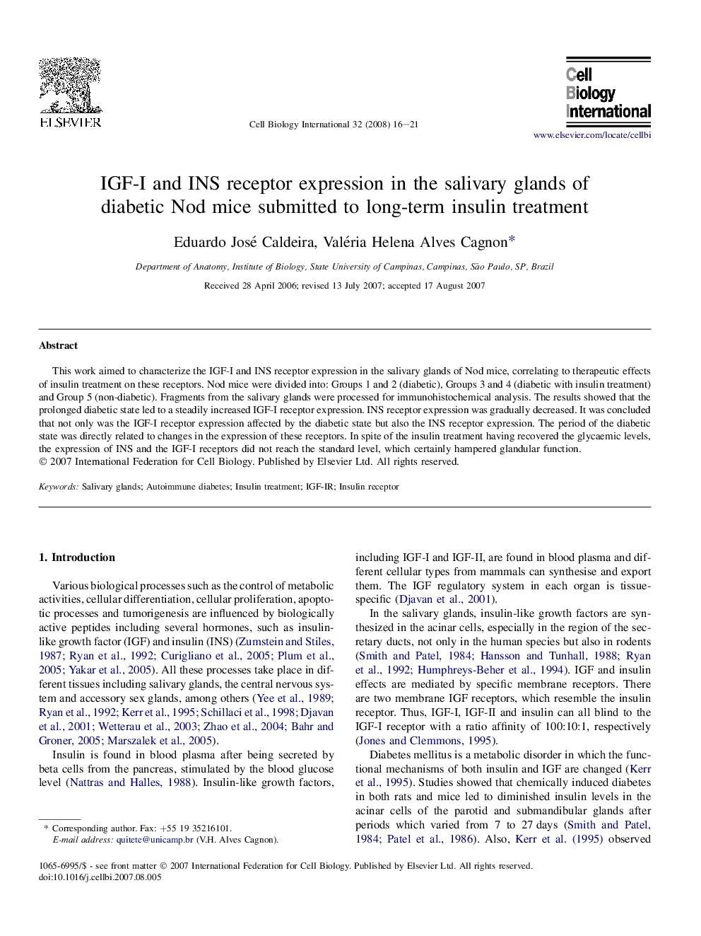 IGF-I and INS receptor expression in the salivary glands of diabetic Nod mice submitted to long-term insulin treatment