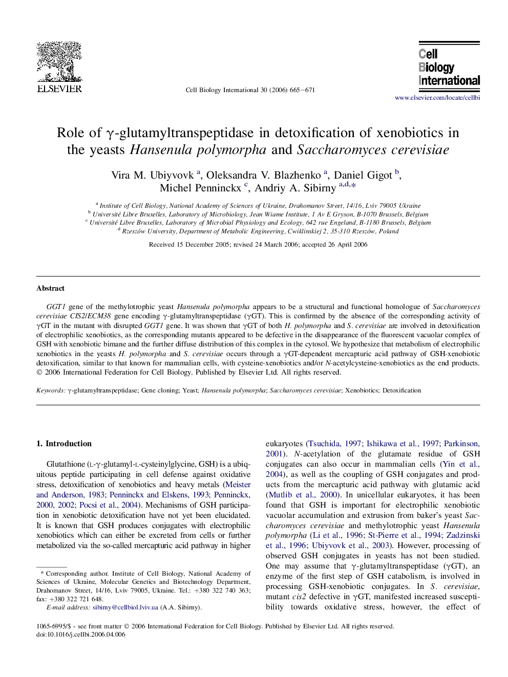 Role of Î³-glutamyltranspeptidase in detoxification of xenobiotics in the yeasts Hansenula polymorpha and Saccharomyces cerevisiae