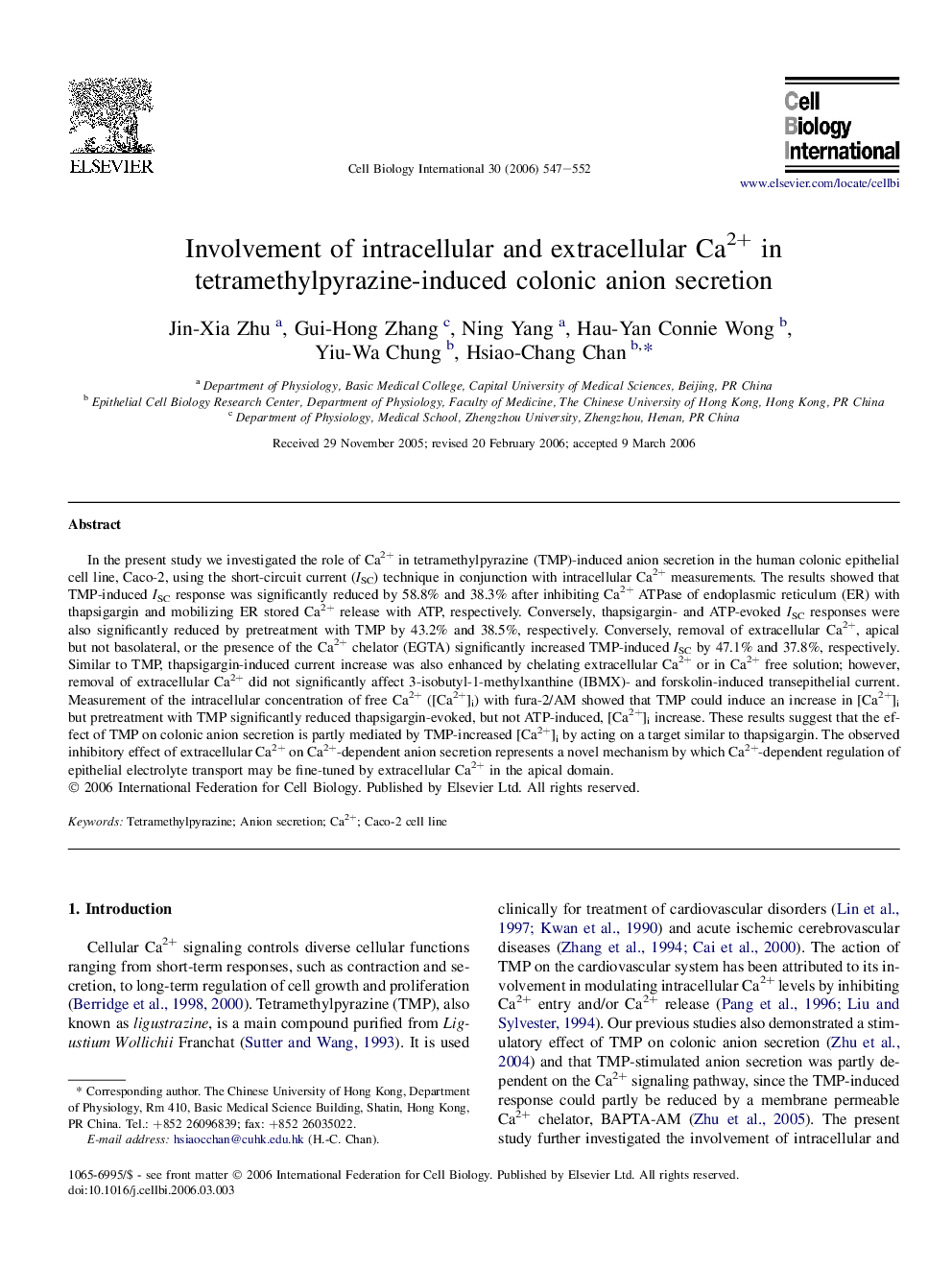 Involvement of intracellular and extracellular Ca2+ in tetramethylpyrazine-induced colonic anion secretion