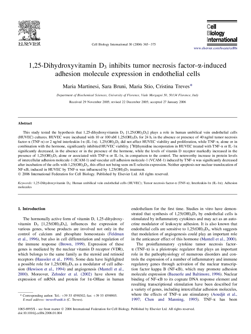 1,25-Dihydroxyvitamin D3 inhibits tumor necrosis factor-Î±-induced adhesion molecule expression in endothelial cells