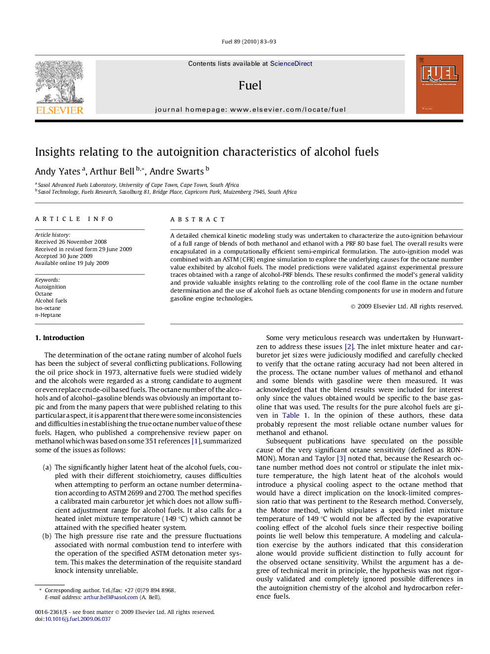 Insights relating to the autoignition characteristics of alcohol fuels