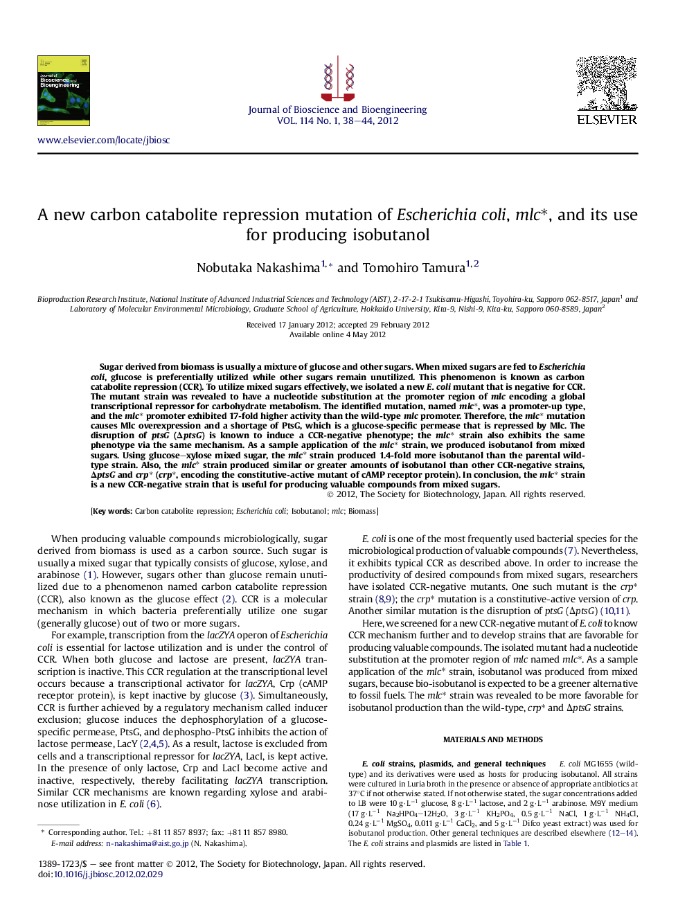 A new carbon catabolite repression mutation of Escherichia coli, mlc∗, and its use for producing isobutanol