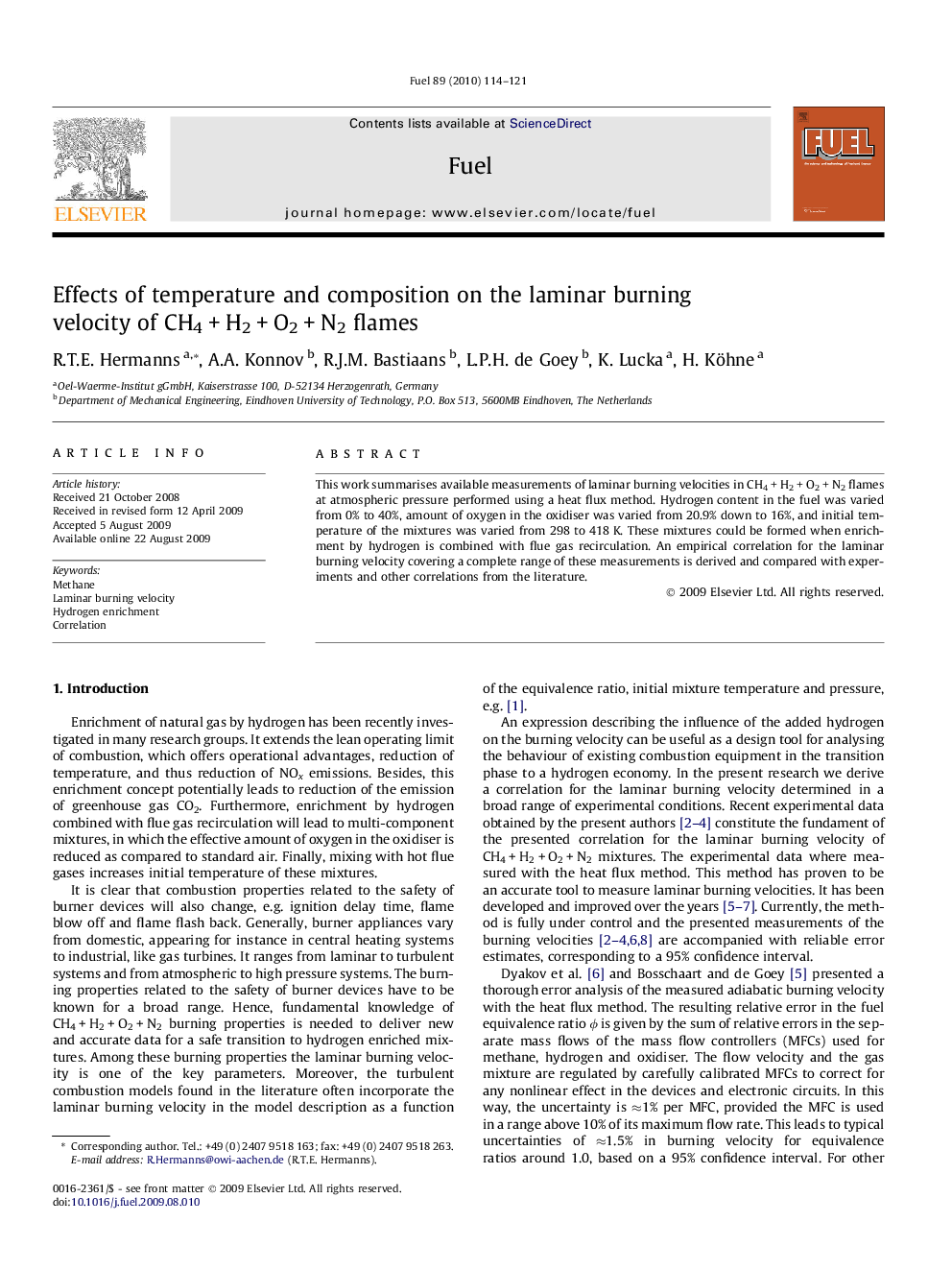 Effects of temperature and composition on the laminar burning velocity of CH4 + H2 + O2 + N2 flames