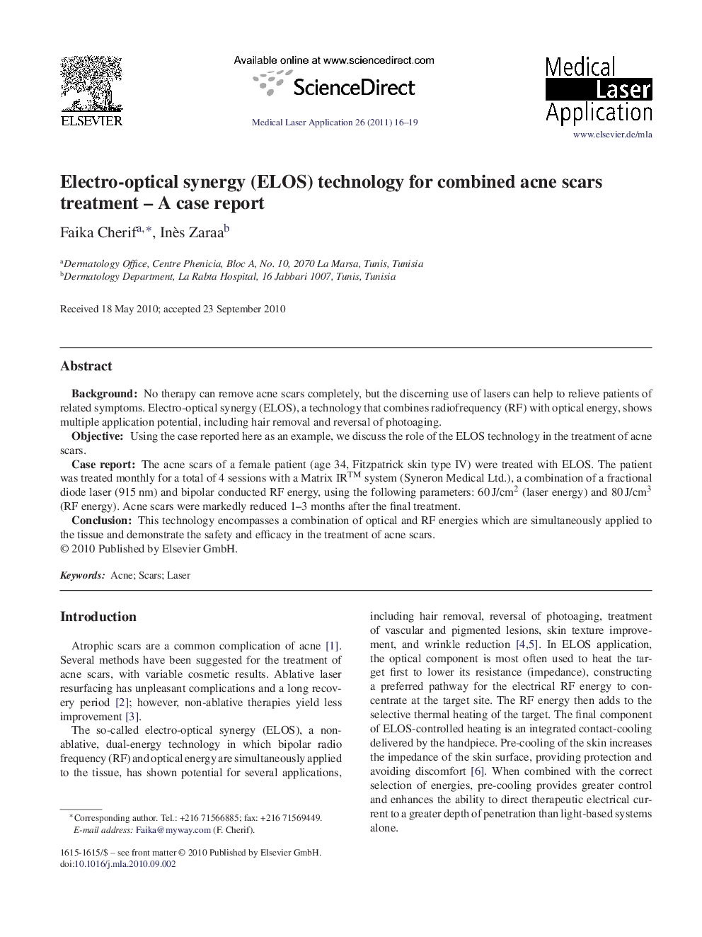 Electro-optical synergy (ELOS) technology for combined acne scars treatment – A case report