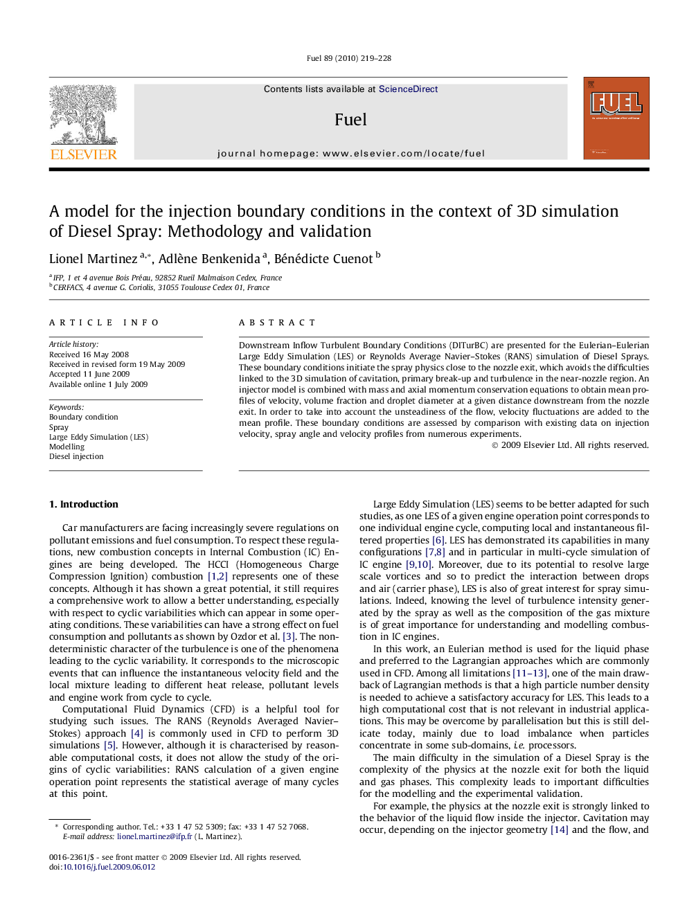 A model for the injection boundary conditions in the context of 3D simulation of Diesel Spray: Methodology and validation