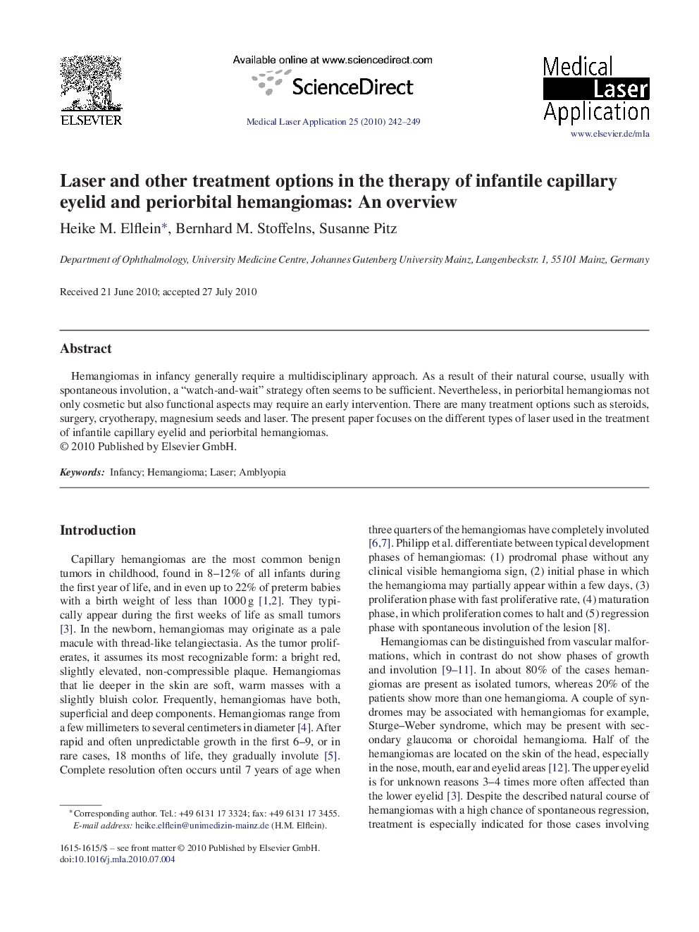 Laser and other treatment options in the therapy of infantile capillary eyelid and periorbital hemangiomas: An overview