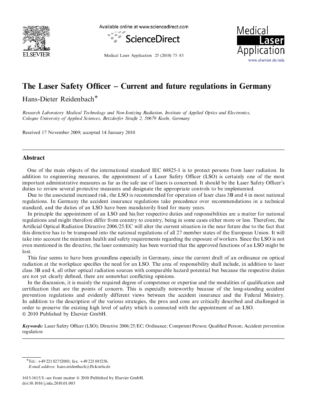 The Laser Safety Officer – Current and future regulations in Germany