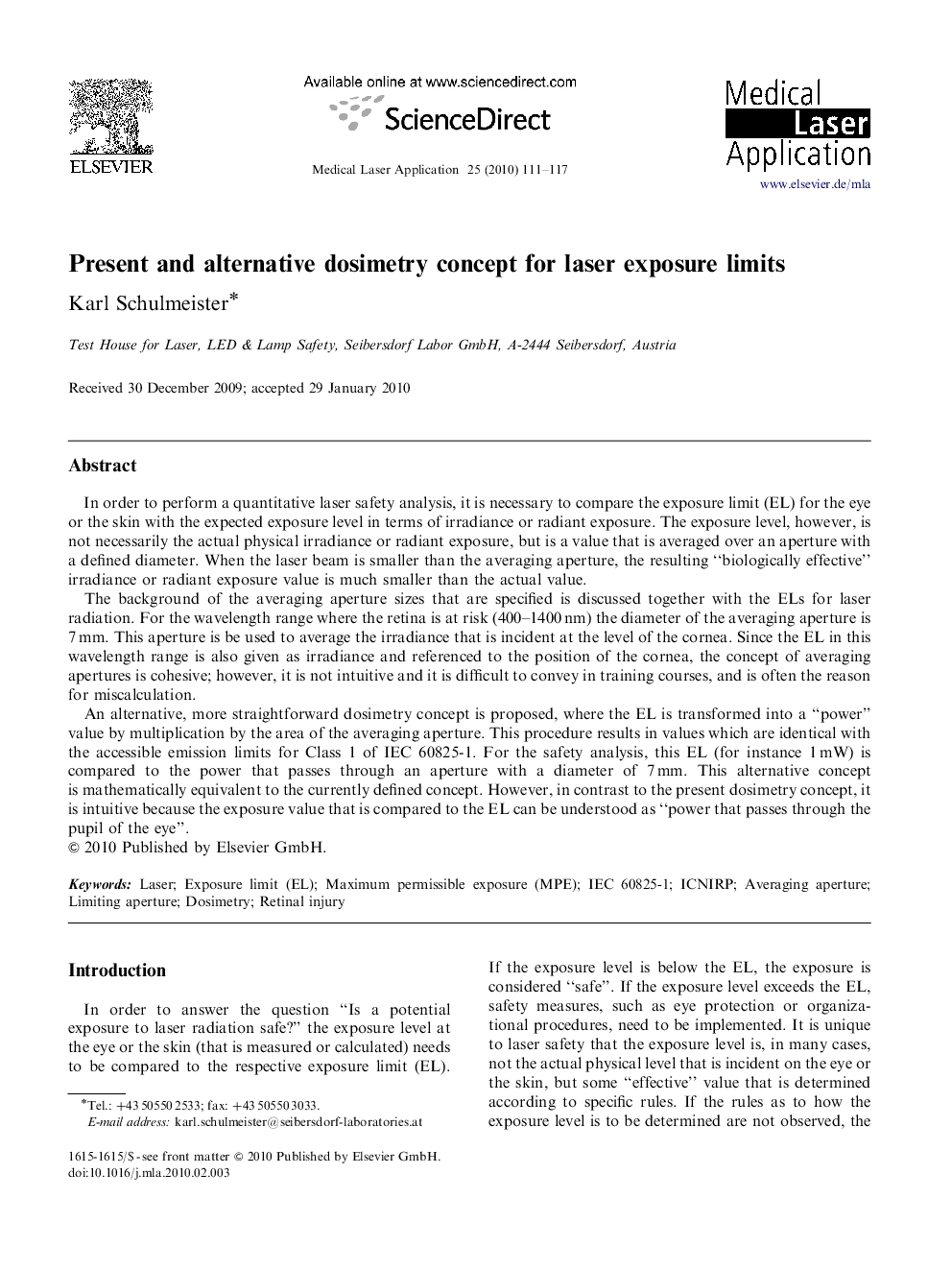 Present and alternative dosimetry concept for laser exposure limits